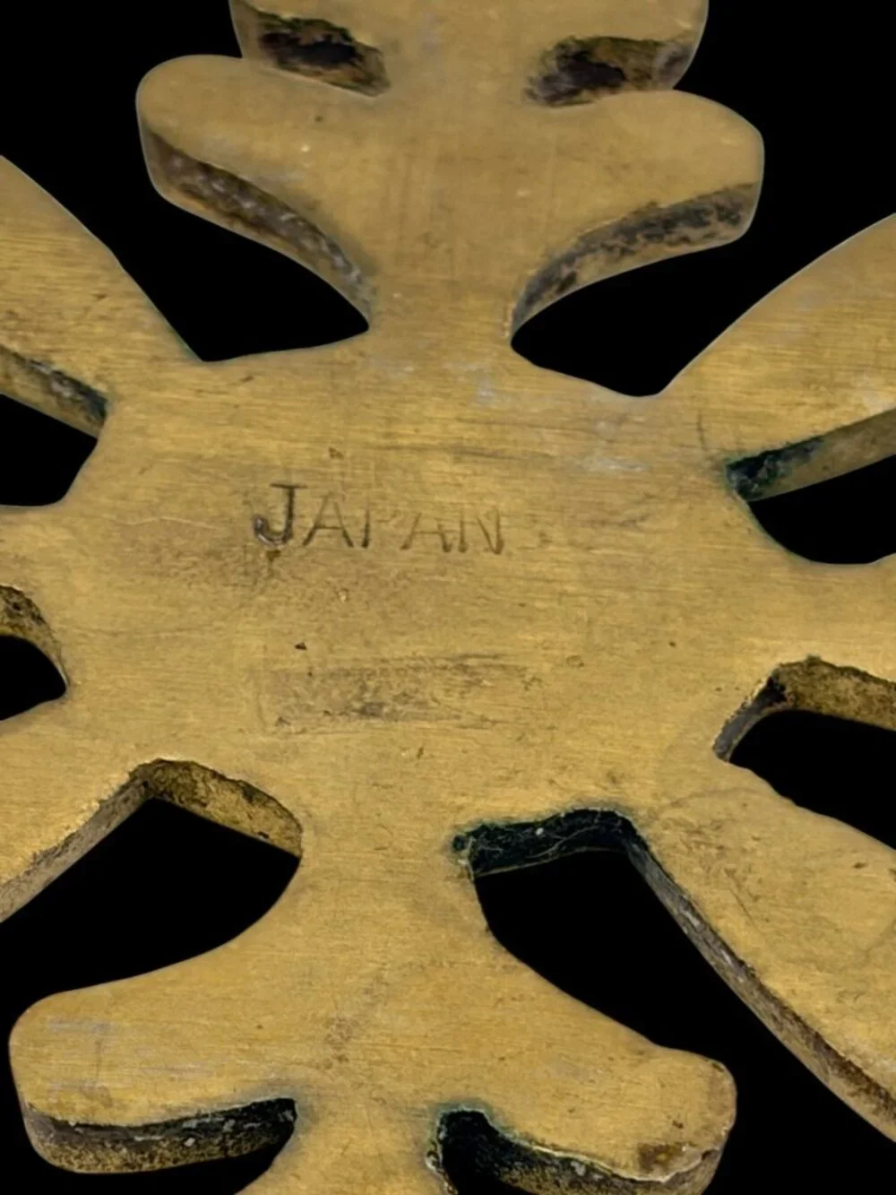 VTG Japan Cast Iron Brass Trivet Snowflake Scandinavian Mid Century Hot Plate